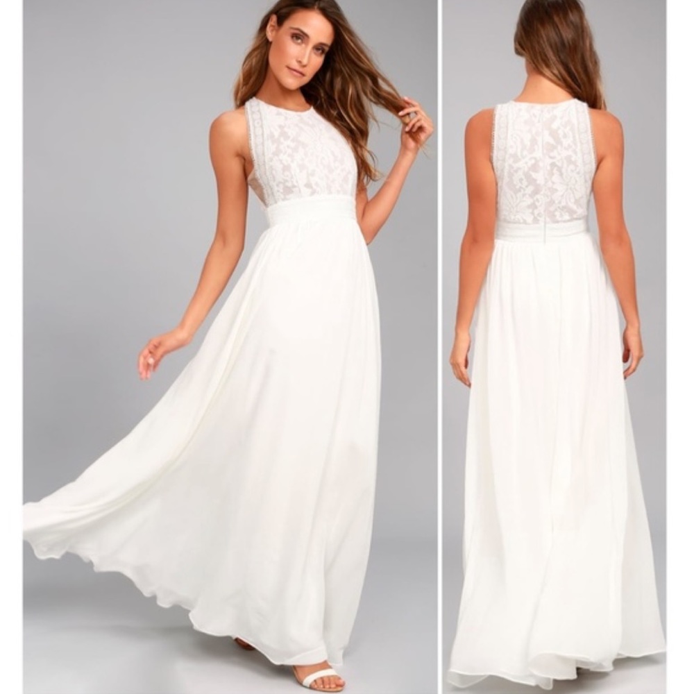 LULUS • Forever and Always White Lace Maxi Dress - Womens Medium